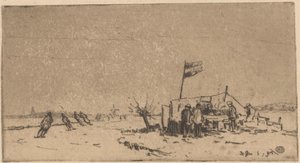 Winterlandschaft mit Schlittschuhläufern von Herman Heuff (signed by artist)