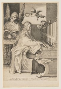 Die heilige Cäcilia spielt die Orgel mit zwei Engeln von Herman Jansz. Muller