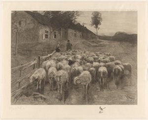 Hirte und eine Frau bei einer Schafherde von Herman Johannes van der Weele (signed by artist)