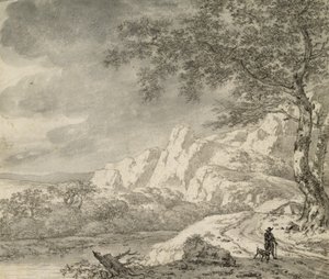Gebirgslandschaft mit Wanderer von Herman Nauwincz