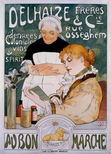 Dame und Dienstmädchen, Plakat für die Firma Delhaize Freres et Cie au bon marche
