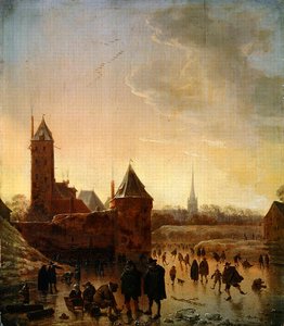 Eislaufen vor den Stadtmauern von Utrecht von Herman the Younger Saftleven