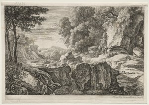 Vier Landschaften: Der kleine Wasserfall von Herman van Swanevelt