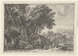 Satyrn um das Feuer in einer Höhle von Herman van Swanevelt