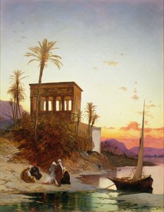 Lagerfeuer am Fluss, der Kiosk von Trajan, c.1880