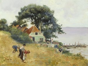 Kinder beim Nachlesen an einem See, ca. 1900-10 von Hermann Seeger