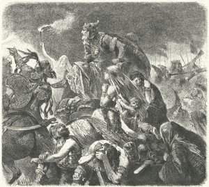 Attila der Hunne nach dem entscheidenden Angriff der Westgoten in der Schlacht von Chalons, 451 von Hermann Vogel