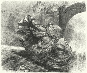 Friedrich Barbarossa ertrinkt im Fluss Saleph während des Dritten Kreuzzugs, 1190