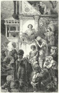 Giovanni Boccaccio rezitiert Dantes Göttliche Komödie vor dem Volk von Florenz, 14. Jahrhundert von Hermann Vogel