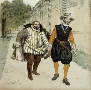 Heinrich IV. (1553-1610) und Charles de Lorraine, Herzog von Mayenne (1554-1611). Erstes versöhnliches Treffen zwischen den beiden Feinden, Mayenne, Anführer der Ligue, und dem König, in den Gärten des Schlosses von Montceaux in der Brie im Jahr 1596. Illu