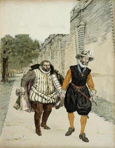 Heinrich IV. (1553-1610) und Charles de Lorraine, Herzog von Mayenne (1554-1611). Erstes versöhnliches Treffen zwischen den beiden Feinden, Mayenne, Anführer der Liga und dem König, in den Gärten des Schlosses von Montceaux, in der Brie, im Jahr 1596. Illu