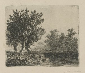 Drei Kopfweiden an einem Ufer von Hermanus Jan Hendrik van Rijkelijkhuysen