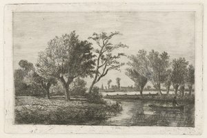 Fluss mit einem Angler in einem Boot von Hermanus Jan Hendrik van Rijkelijkhuysen