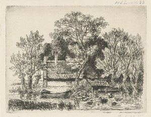 Flusslandschaft mit einem Boot und Enten von Hermanus Jan Hendrik van Rijkelijkhuysen
