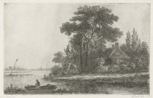 Flusslandschaft mit Leuchtfeuer von Hermanus Jan Hendrik van Rijkelijkhuysen