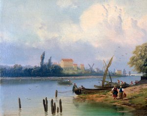Menschen bei den Booten in Holland, ca. 1835-1882