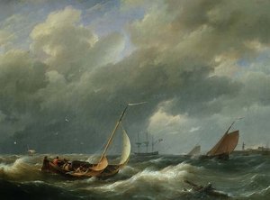 Schiffe vor einem niederländischen Hafen