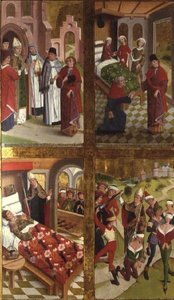Szenen aus dem Leben des Heiligen Nikolaus vom inneren Abschnitt des linken äußeren Flügels des ehemaligen Hauptaltars in der Nikolauskirche von Hermen Rode