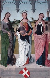 Die heilige Katharina, die Jungfrau Maria und die heilige Barbara, vom Hochaltar der St. Nikolaus Kirche, 1481 (Detail) von Hermen Rode