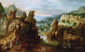 Landschaft mit der Straße nach Emmaus von Herri met de (c.1510 p.1550) Bles