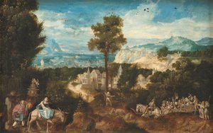Landschaft mit der Flucht nach Ägypten von Herri met de Bles