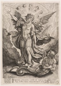 Der heilige Michael triumphiert über den Drachen von Hieronymous Wierix
