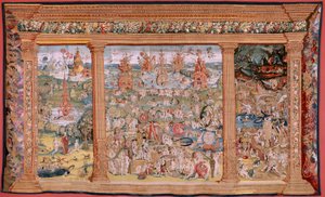 Flämischer Wandteppich. Serie Vier Wandteppiche nach Hieronymus Bosch. Der Garten der Lüste (Jardín de las Delicias). Vierter Wandteppich in der Serie. Modell Inspiriert von der Arbeit von Hieronymus Bosch. Herstellung Unbekannte Werkstatt, Brüssel. Vor 15 von Hieronymus (after) Bosch