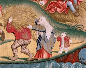 Flandrischer Wandteppich. Serie Vier Wandteppiche nach Hieronymus Bosch. Die Leiden des menschlichen Lebens. Dritter Wandteppich in der Serie. Modell inspiriert von der Arbeit von Hieronymus Bosch. Herstellung unbekannte Werkstatt, Brüssel. Vor 1560. von Hieronymus (after) Bosch