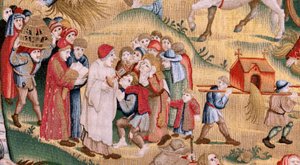 Flandrischer Wandteppich. Serie Vier Wandteppiche nach Hieronymus Bosch. Die Leiden des menschlichen Lebens. Dritter Wandteppich in der Serie. Modell inspiriert von der Arbeit von Hieronymus Bosch. Herstellung unbekannte Werkstatt, Brüssel. Vor 1560. von Hieronymus (after) Bosch