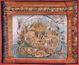 Flämischer Wandteppich. Serie Vier Wandteppiche nach Hieronymus Bosch. Die Leiden des menschlichen Lebens. Dritter Wandteppich der Serie. Modell Inspiriert von der Arbeit von Hieronymus Bosch. Herstellung Unbekannte Werkstatt, Brüssel. Vor 1560 von Hieronymus (after) Bosch