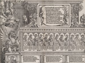 Der obere Abschnitt des rechten Portals, mit der Inschrift auf einer Hirschhaut, ein Fries mit ..., 1515
