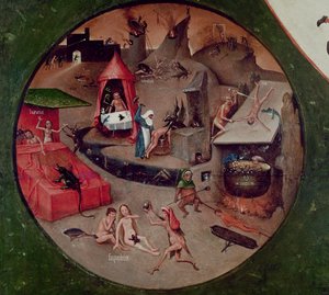 Tischplatte der Sieben Todsünden und der Vier Letzten Dinge, Detail der Hölle, ca. 1480