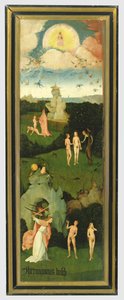 Der Heuwagen: linke Flügel des Triptychons, das den Garten Eden darstellt, ca. 1500 von Hieronymus Bosch