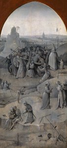 Die Versuchung des heiligen Antonius. Triptychon, Rückseite: Christus trägt das Kreuz, 1500-1501 von Hieronymus Bosch