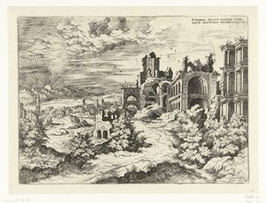 Ansicht des Palatin mit Sonnenaufgang von Hieronymus Cock