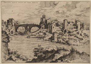 Ansicht der Ponte Quattro Capi und der Insel Tiber von Hieronymus Cock