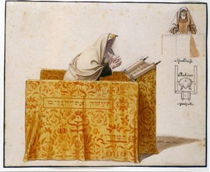 Aquarell, Feder, 27 x 33 cm. Rabbi in einer Synagoge, Zeichnung von Hieronymus Hess (1799 - 1850), Projekt für eine Figur. (JM 1190) Jüdisches Museum Basel, Schweiz.