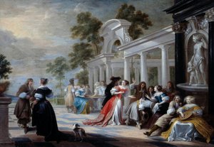 Das Spiel Heiße Hand. Junge Leute des flämischen Adels spielen in einem Park. Gemälde von Hieronymus Janssens genannt der Tänzer von Hieronymus Janssens