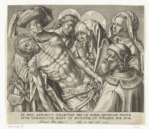 Der Leichnam des toten Christus wird getragen von Hieronymus Wierix