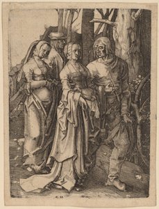 Die zwei Paare im Wald von Hieronymus Wierix after Lucas van Leyden