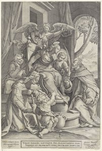 Heilige Familie mit Elisabeth und Johannes dem Täufer, nach Denys Calvaert von Hieronymus or Jerome Wierix