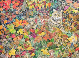 Getigerte Katze im Herbst, 1996 von Hilary Jones
