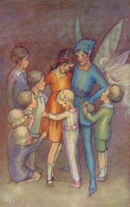 Peter Pan und Tinkerbell (Farblithographie) von Hilda Theodora Miller