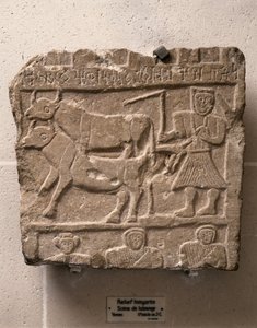 HIMYARITISCHE KUNST: Relief mit Arbeitsszene. Jemen, 2. Jahrhundert v. Chr.