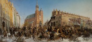 Jahrmarkt auf dem Hauptmarkt in Krakau von Hipolit Lipinski