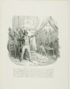 Kommen Sie herein, meine Damen und Herren, drinnen sehen Sie die berühmte Lithographantoccini-Familie... Frontispiz für "Album von 1824" von Hippolyte Bellange