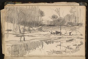 Landschaft mit Teich (Seite aus einem Skizzenbuch) von Hippolyte Boulenger