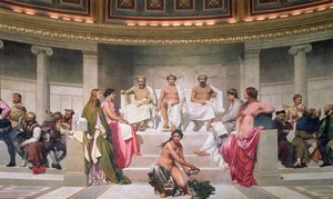 Hemicycle: Künstler aller Zeiten, Ictinus, Apelles und Phidias (Detail)