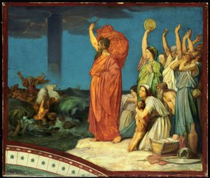 Moses befiehlt den Wassern, sich über das ägyptische Heer zu schließen von Hippolyte Flandrin