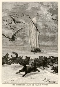 Und manchmal ein Rudel Präriewölfe, aus In 80 Tagen um die Welt von Jules Verne (1828-1905) graviert von Louis, 1873 von Hippolyte Leon after Benett